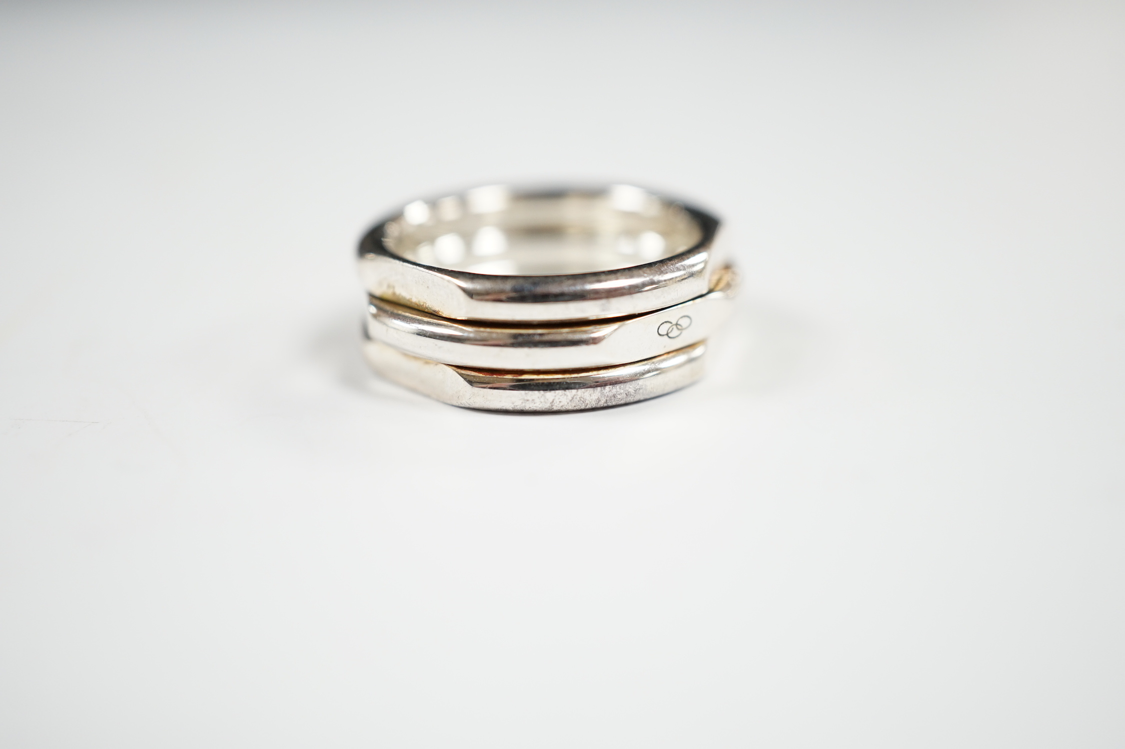 A modern Links of London silver triple band ring, size L, in Links of London box.